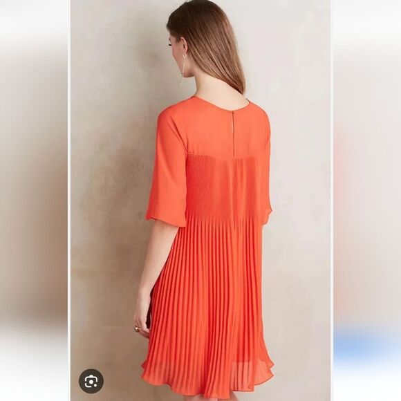 Maeve By Anthropologie Edie Swing Pleated  Dress Size 4 In Orange Red - Picture 10 of 13